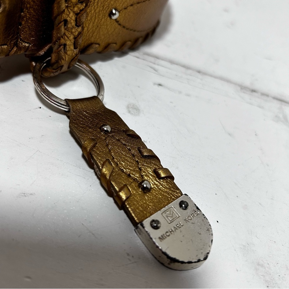 Michael Kors Gold Genuine Leather Silver Buckle belt Studded with key ring - Picture 3 of 12